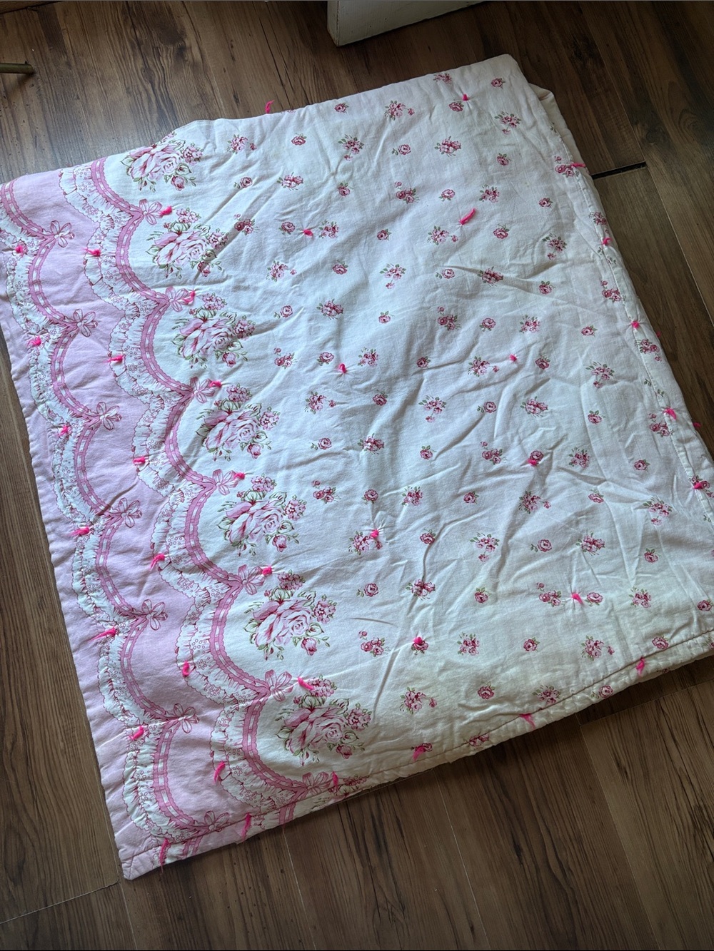 Vintage 40s/50s love shack fancy style Floral Pink Quilted Bedding handmade